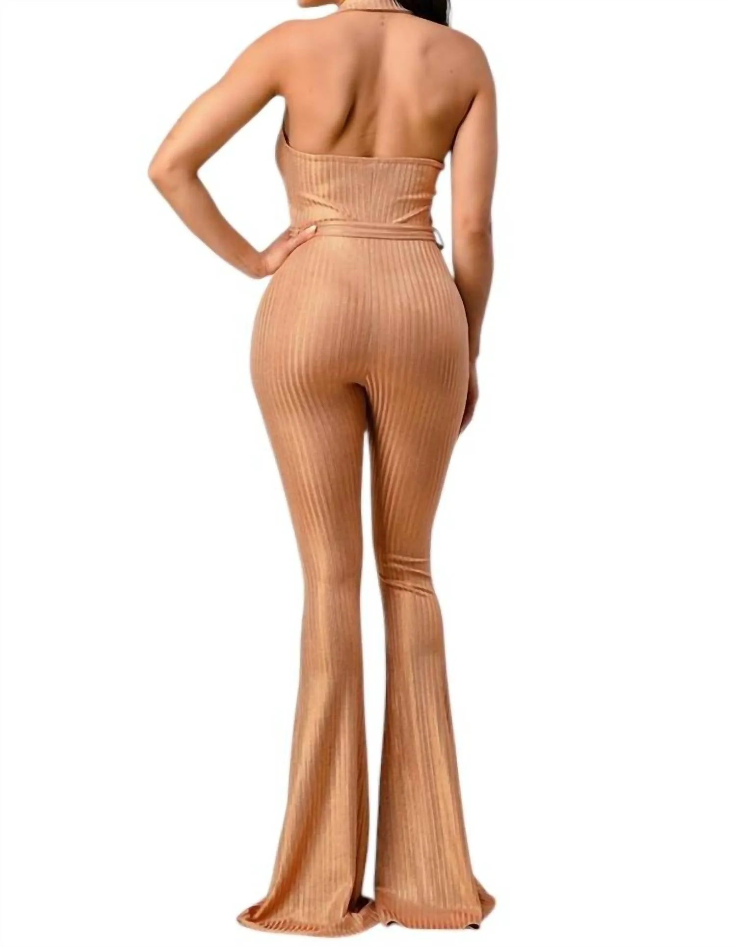 Aced It - Lurex Rib Deep V-Line Disco Jumpsuit