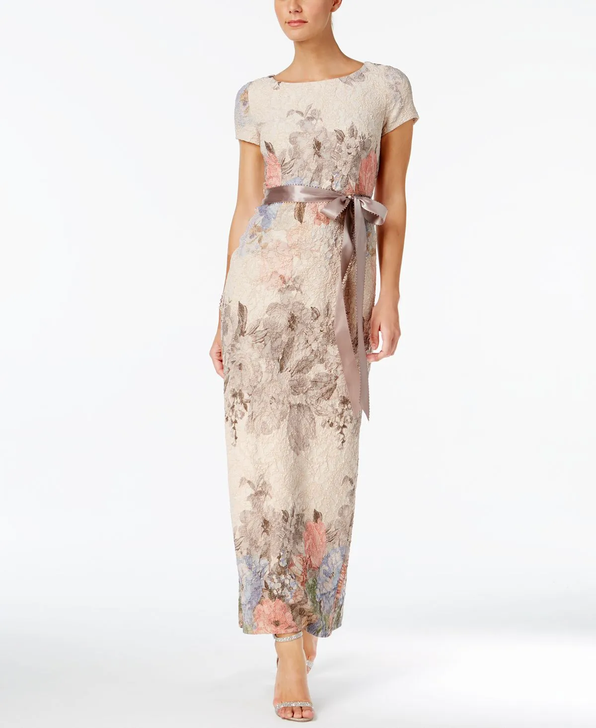 Adrianna Papell Women's Short Sleeve Floral Column Dress