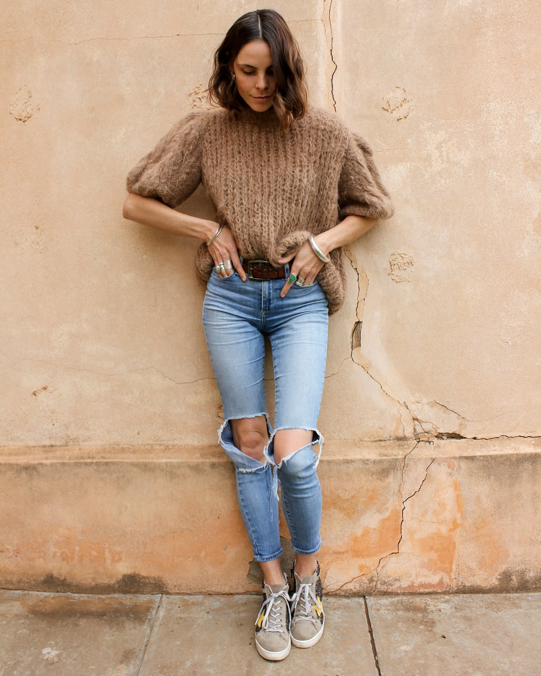 Amano hand knit alpaca cable sleeve sweater