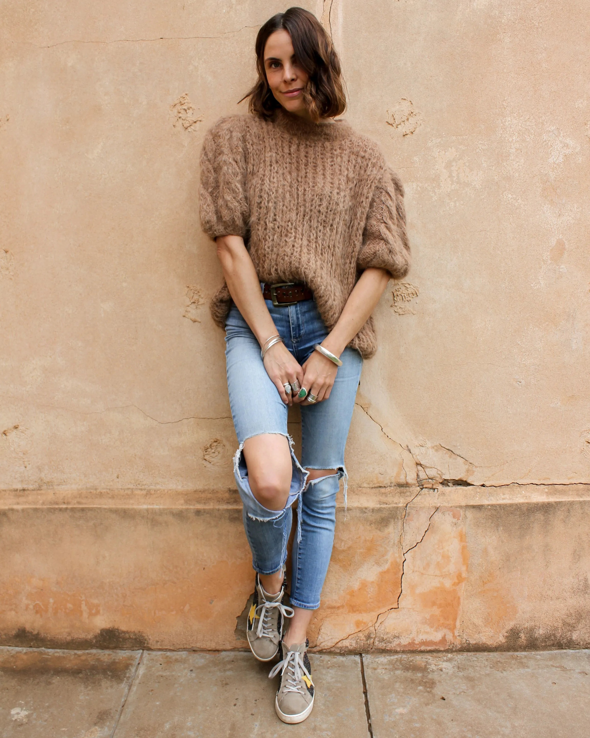 Amano hand knit alpaca cable sleeve sweater