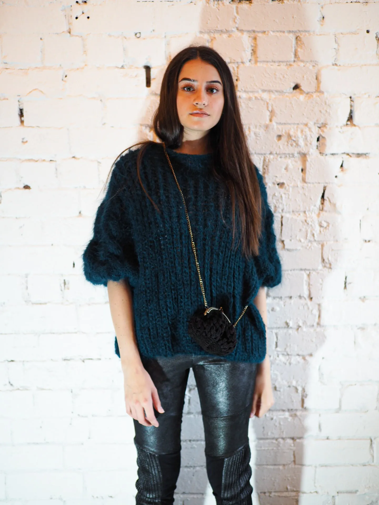 Amano hand knit alpaca cable sleeve sweater