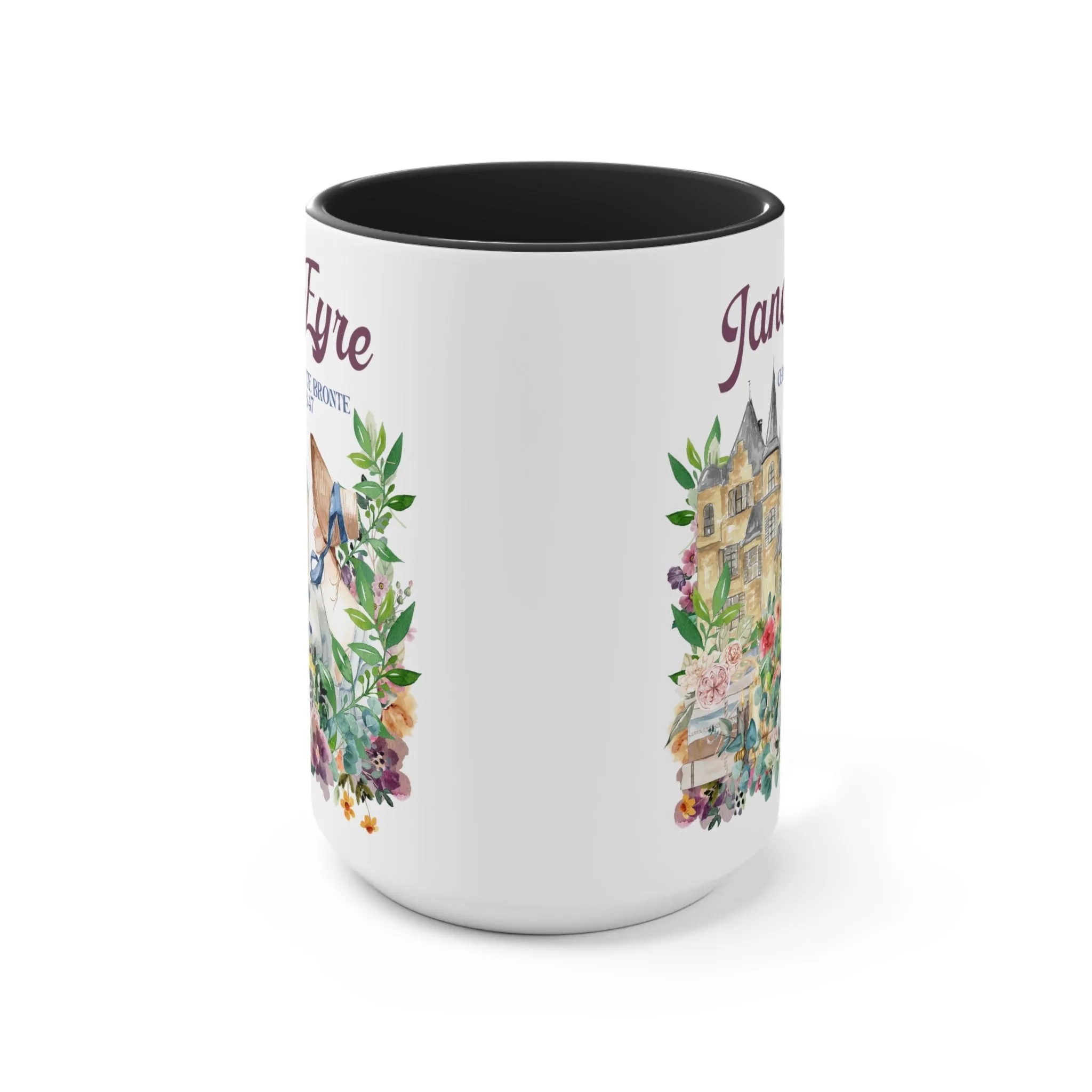 Bookish Classic Literature Coffee Mug: Jane Eyre by Charlotte Bronte | 15 Oz Floral Boho Style Coffee Mug