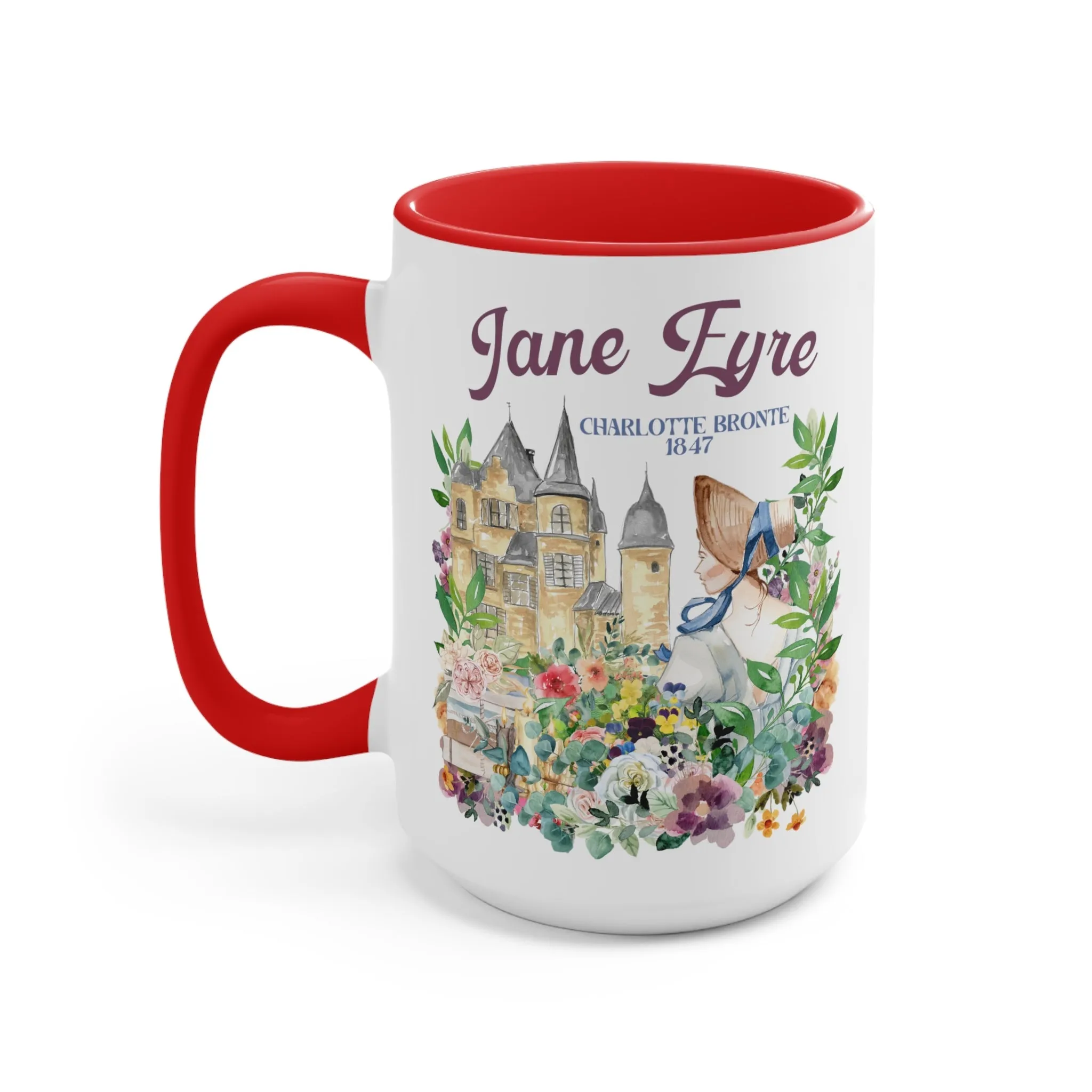 Bookish Classic Literature Coffee Mug: Jane Eyre by Charlotte Bronte | 15 Oz Floral Boho Style Coffee Mug
