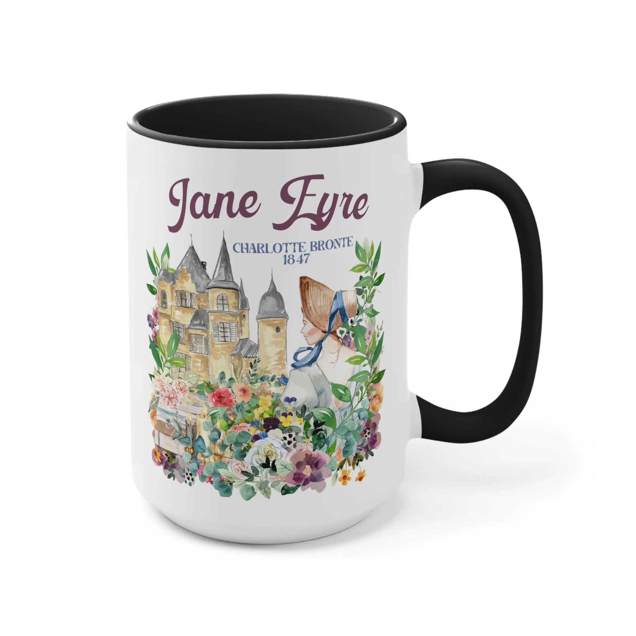 Bookish Classic Literature Coffee Mug: Jane Eyre by Charlotte Bronte | 15 Oz Floral Boho Style Coffee Mug