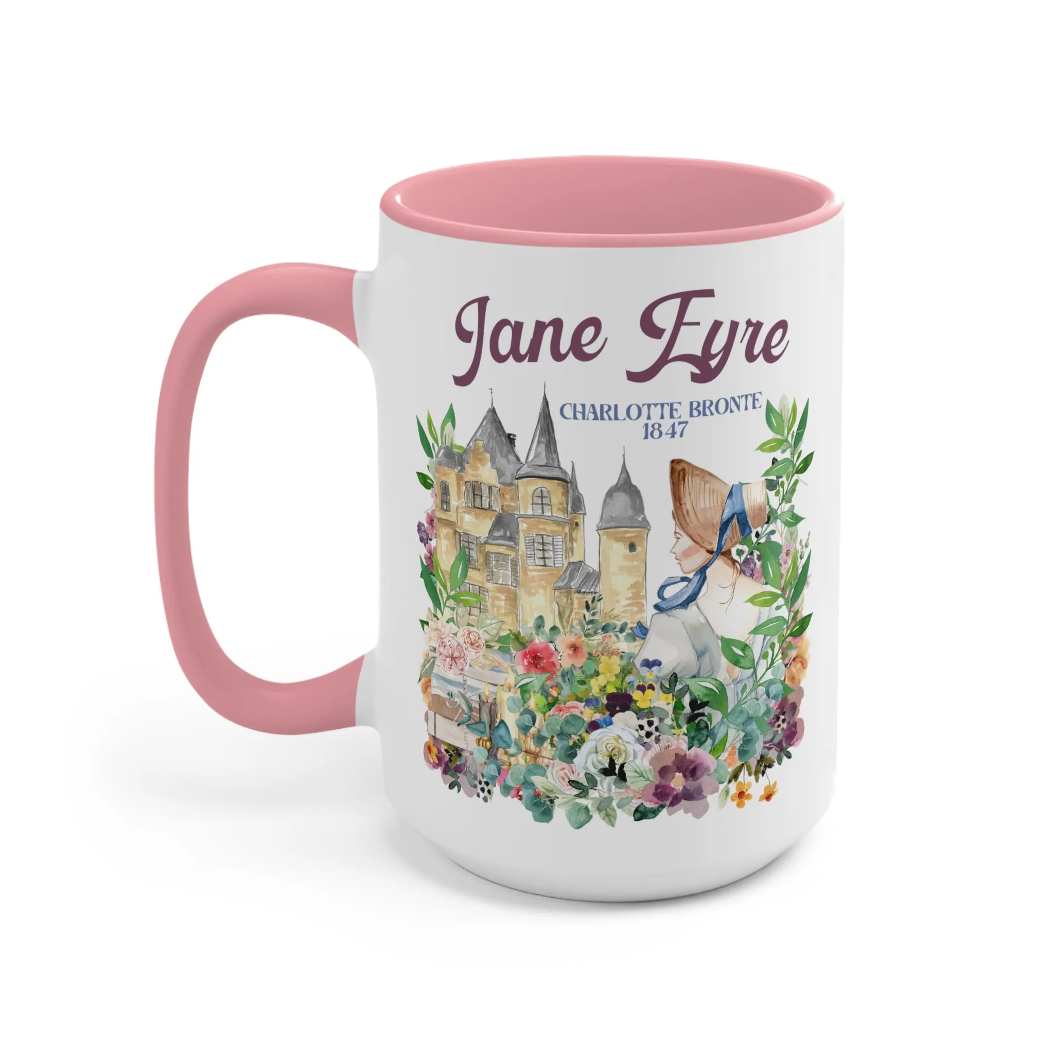Bookish Classic Literature Coffee Mug: Jane Eyre by Charlotte Bronte | 15 Oz Floral Boho Style Coffee Mug