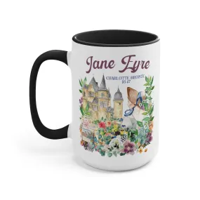Bookish Classic Literature Coffee Mug: Jane Eyre by Charlotte Bronte | 15 Oz Floral Boho Style Coffee Mug