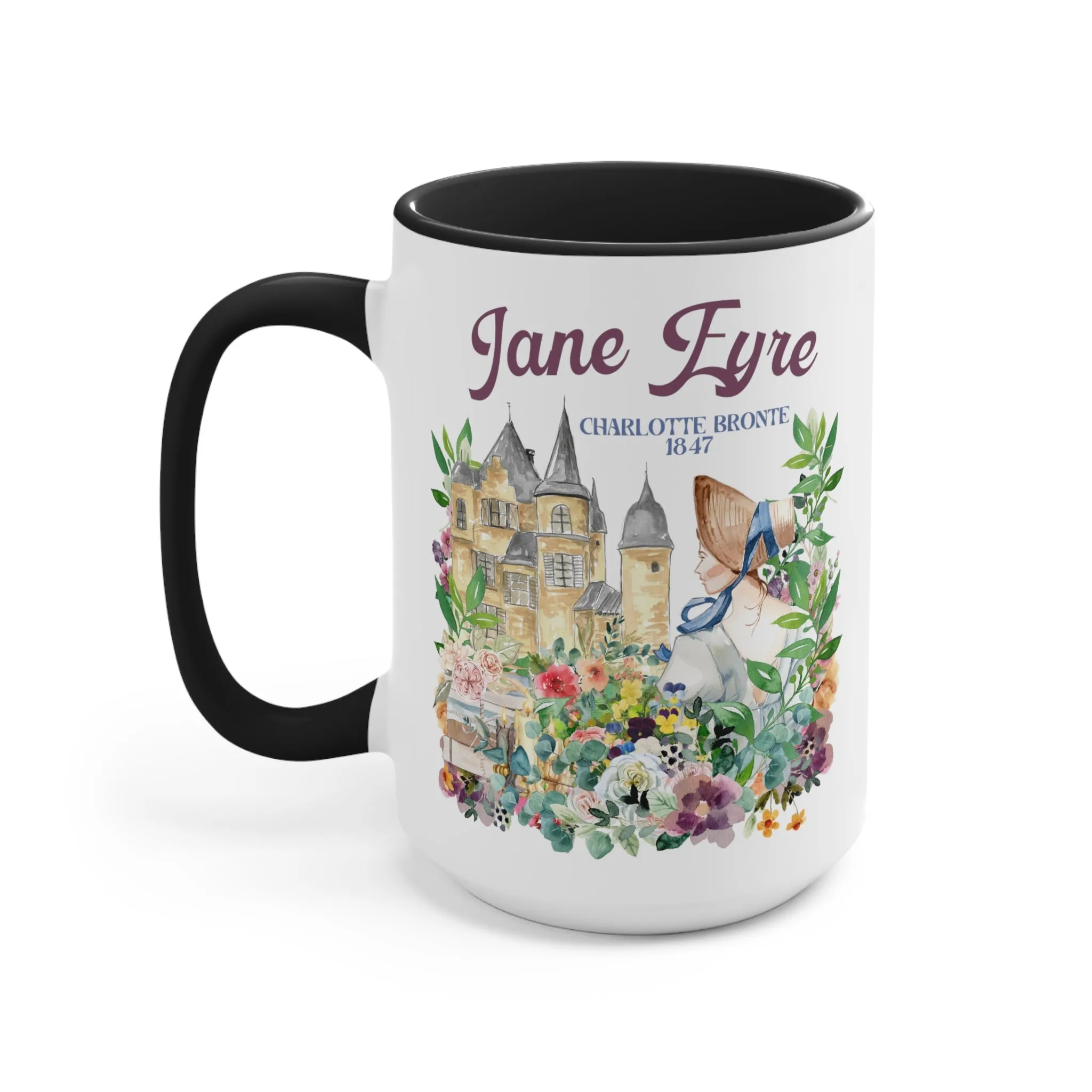 Bookish Classic Literature Coffee Mug: Jane Eyre by Charlotte Bronte | 15 Oz Floral Boho Style Coffee Mug
