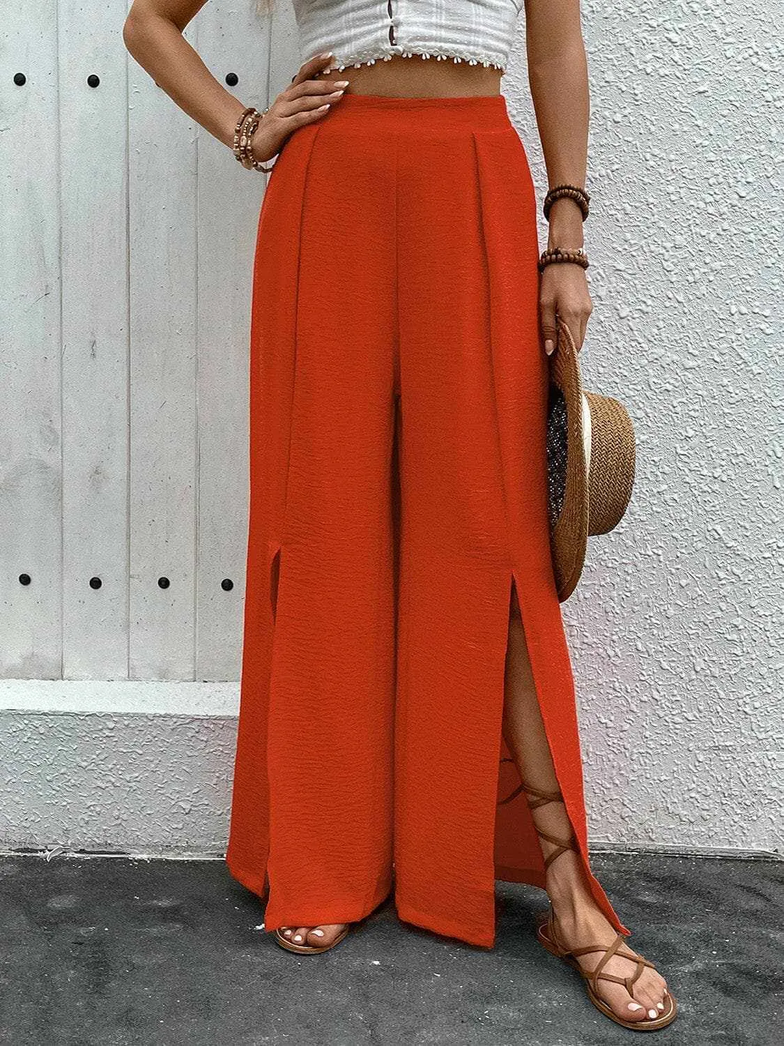 Chic slit wide leg pants