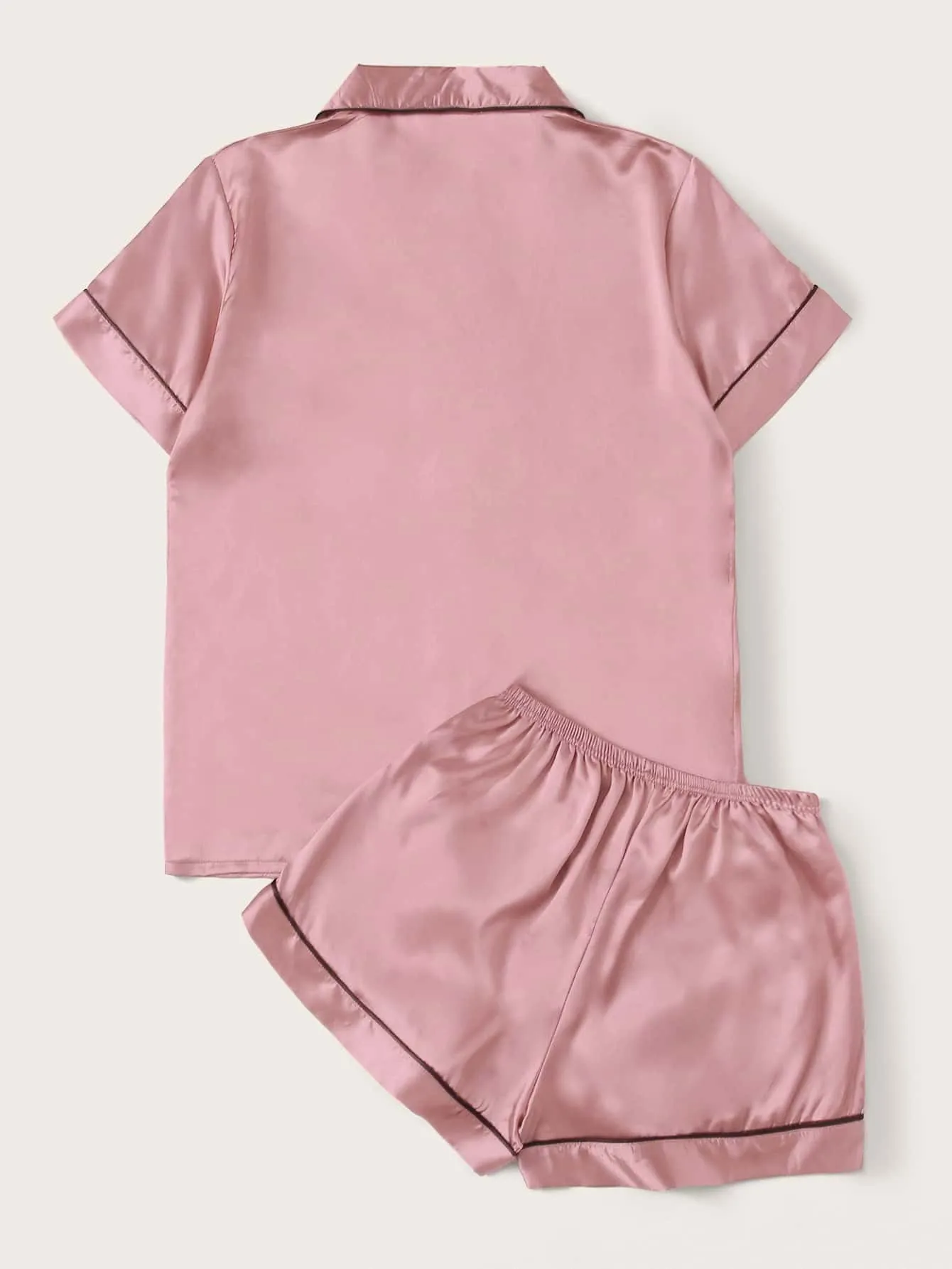 Contrast Binding Satin Pajama Set - Luxurious Sleepwear for Women