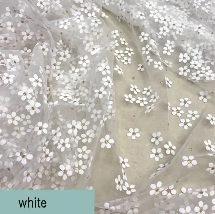 Daisy Flower Tulle Lace Fabric Soft Floral Daisy Embroidered Fabric Dress Bridal Veil Floral Fabric -  Dance Costume Prom Wedding Dress
