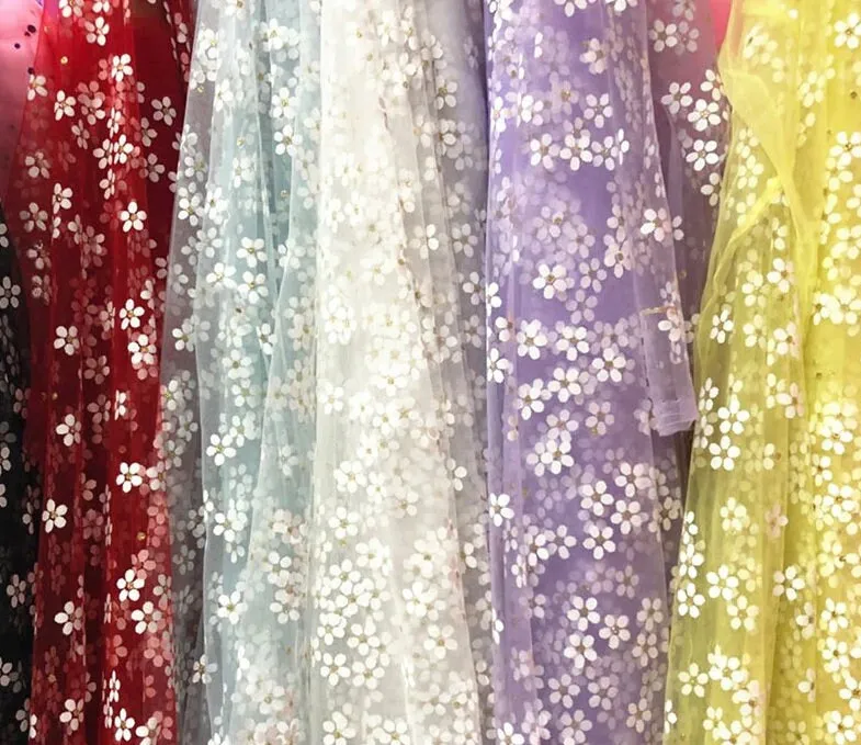 Daisy Flower Tulle Lace Fabric Soft Floral Daisy Embroidered Fabric Dress Bridal Veil Floral Fabric -  Dance Costume Prom Wedding Dress