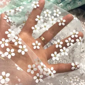 Daisy Flower Tulle Lace Fabric Soft Floral Daisy Embroidered Fabric Dress Bridal Veil Floral Fabric -  Dance Costume Prom Wedding Dress