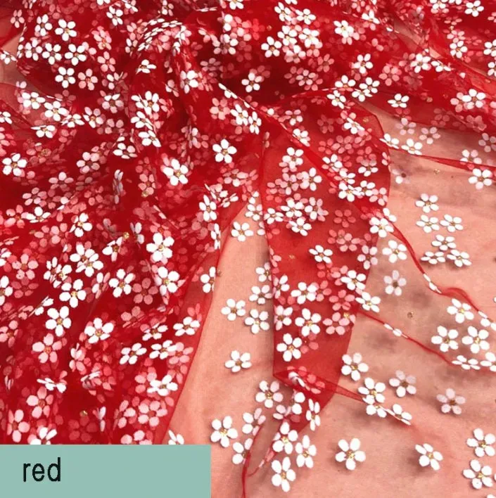 Daisy Flower Tulle Lace Fabric Soft Floral Daisy Embroidered Fabric Dress Bridal Veil Floral Fabric -  Dance Costume Prom Wedding Dress