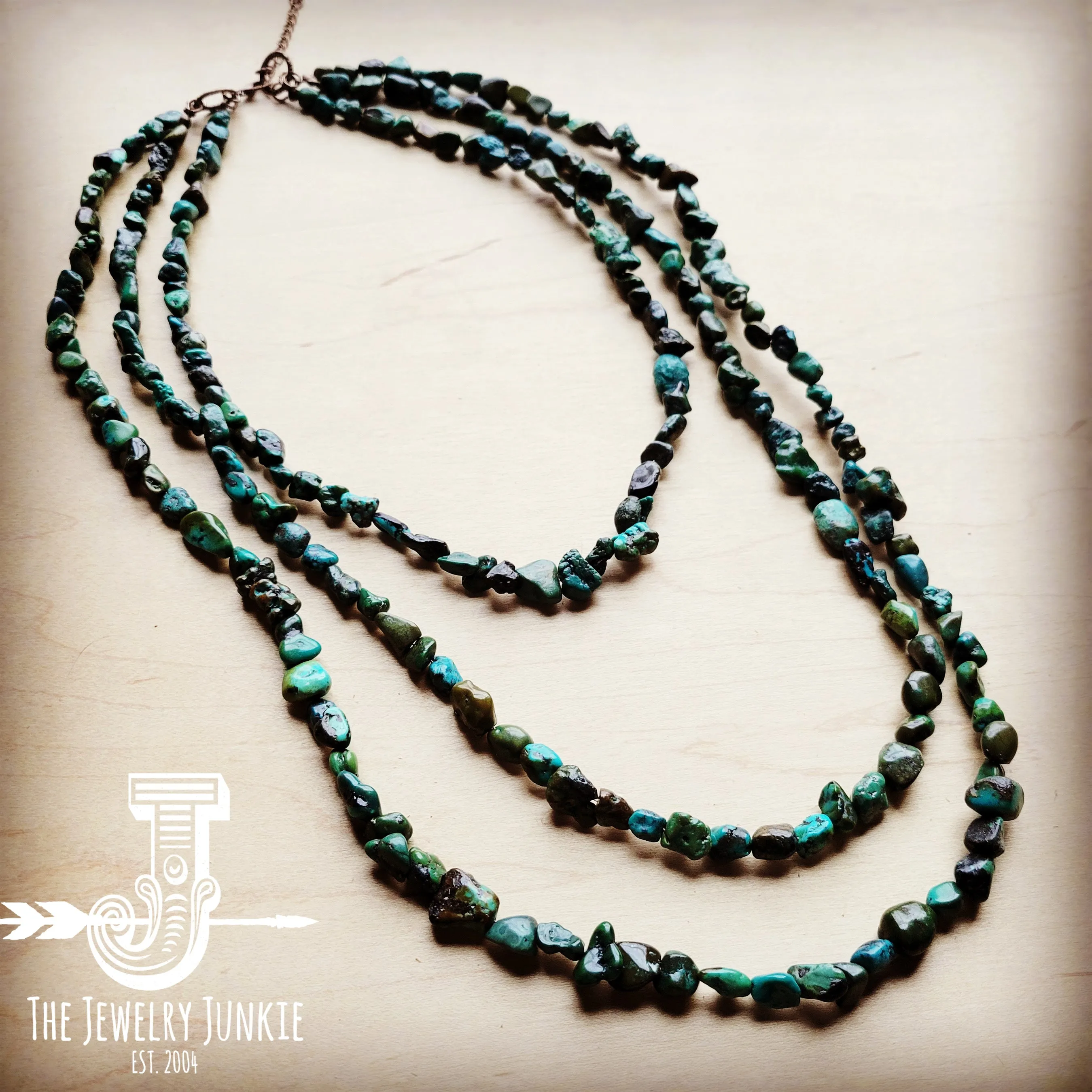 Genuine Natural Turquoise Triple Strand Necklace 254a