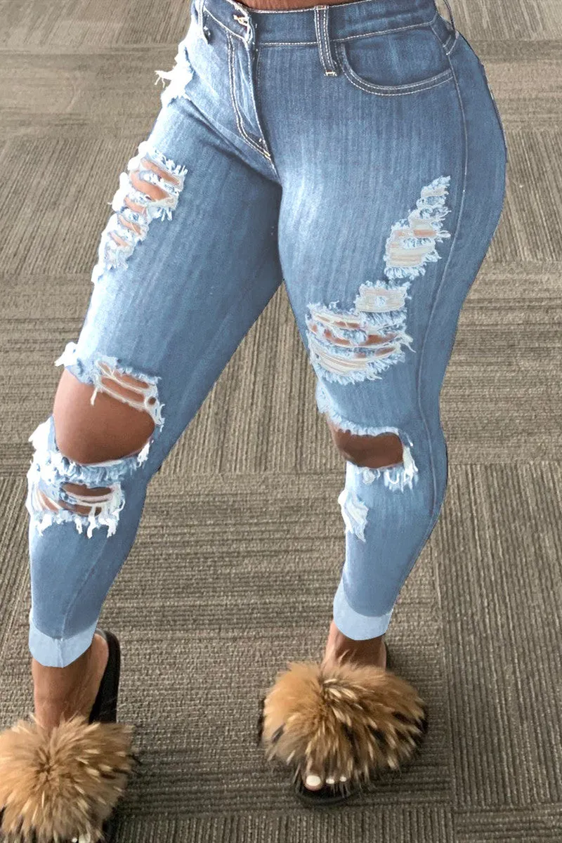 hulianfu - Light Blue Casual Solid Patchwork Turndown Collar Long Sleeve Regular Denim Jacket