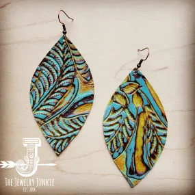 **Leather Oval Earrings- Dallas Turquoise 207k
