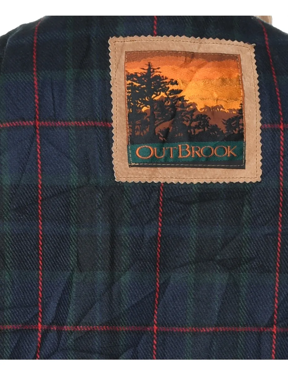 Light Brown Contrast Checked Lined Suede Jacket - M