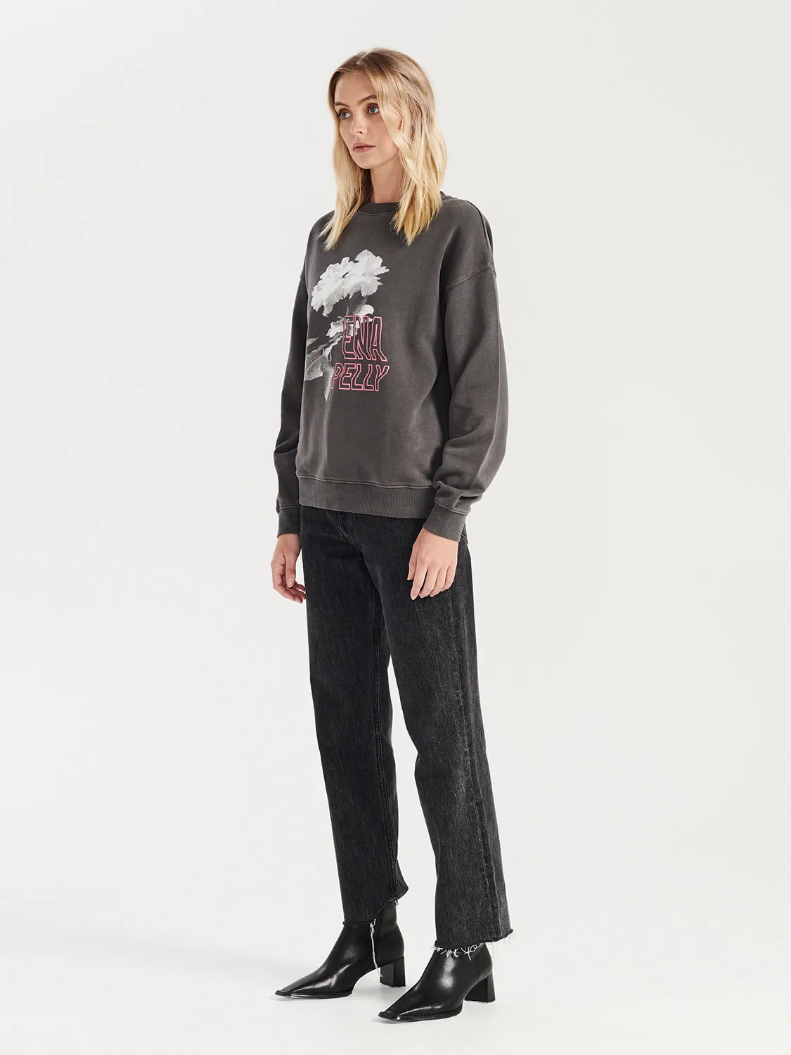 Modern Floral Sweater - Charcoal