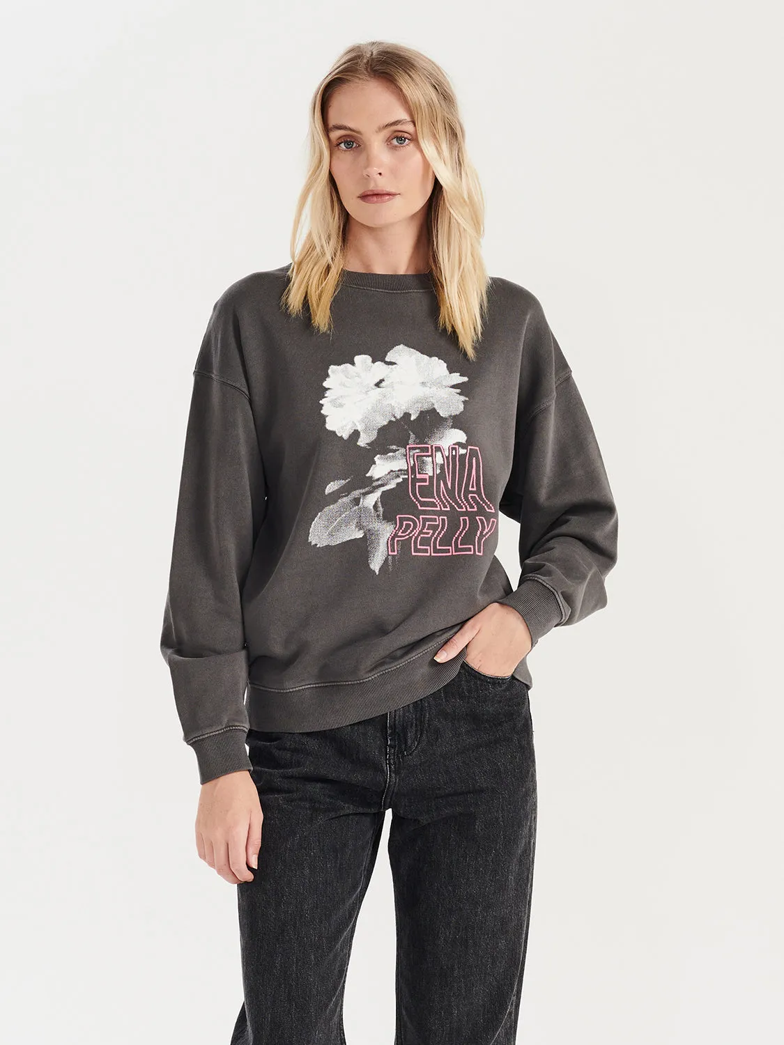 Modern Floral Sweater - Charcoal