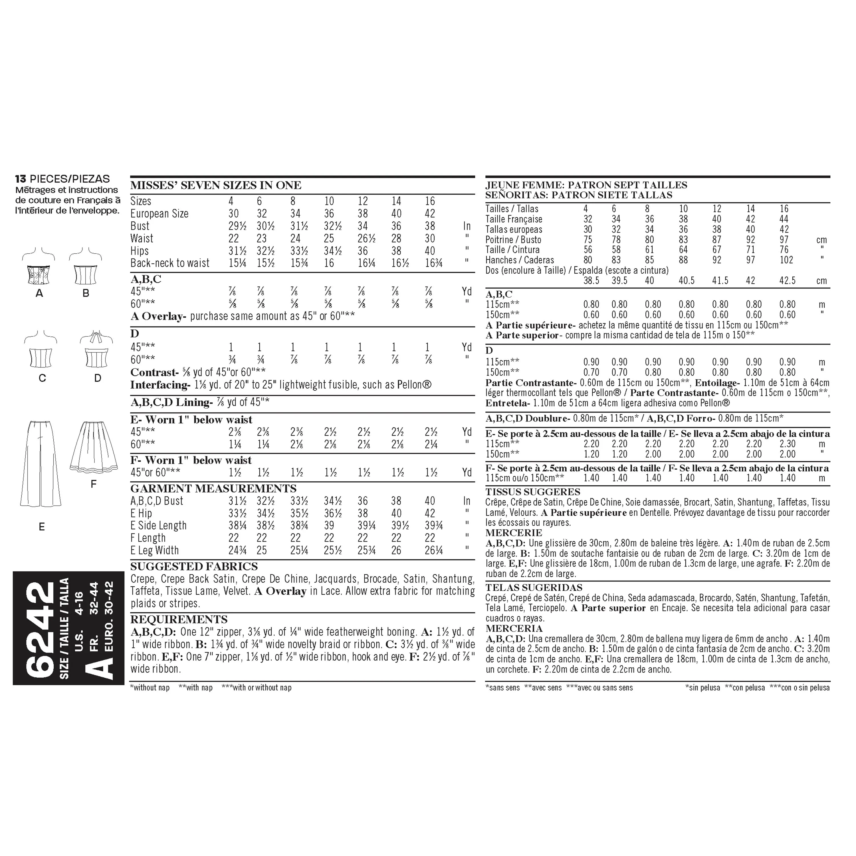 New Look Sewing Pattern 6242 - Misses' Corset Top, Pants and Skirt