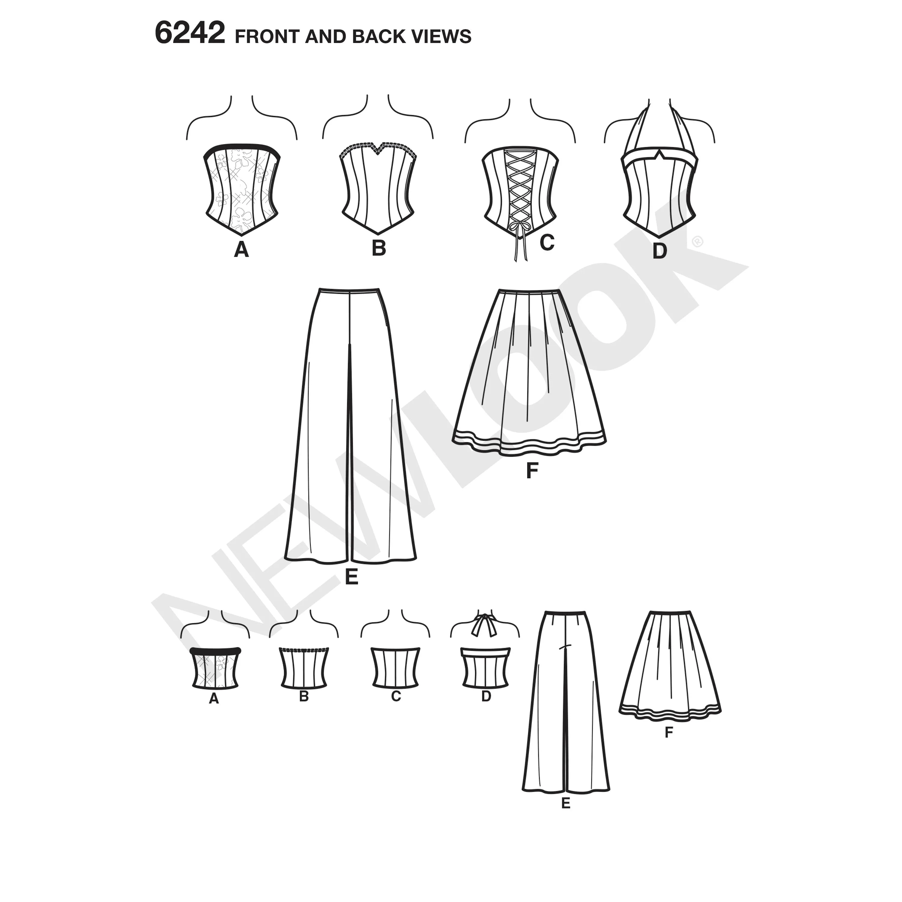 New Look Sewing Pattern 6242 - Misses' Corset Top, Pants and Skirt