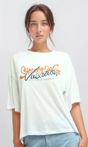 O191883 Front Summer Printed Tee With Elbow-Sleeves