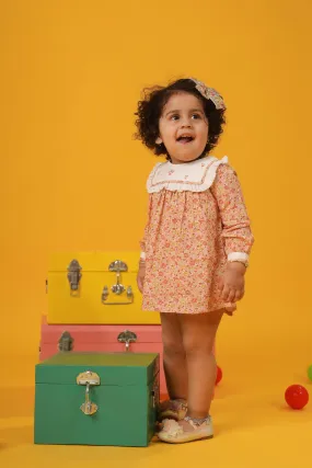 Orange Print & Embroidery Infant Dress