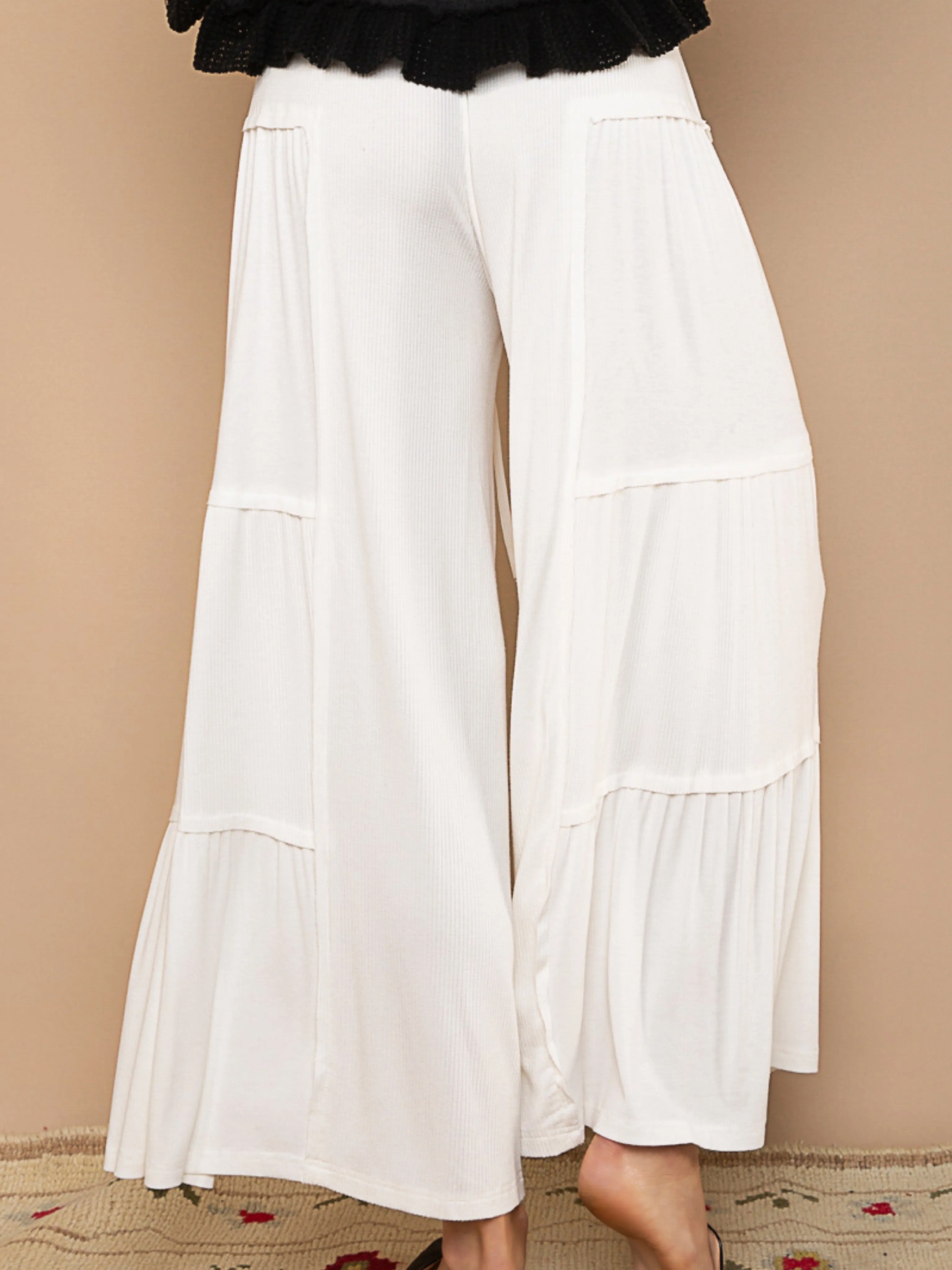 Patchwork Ribbed Wide Leg Pants