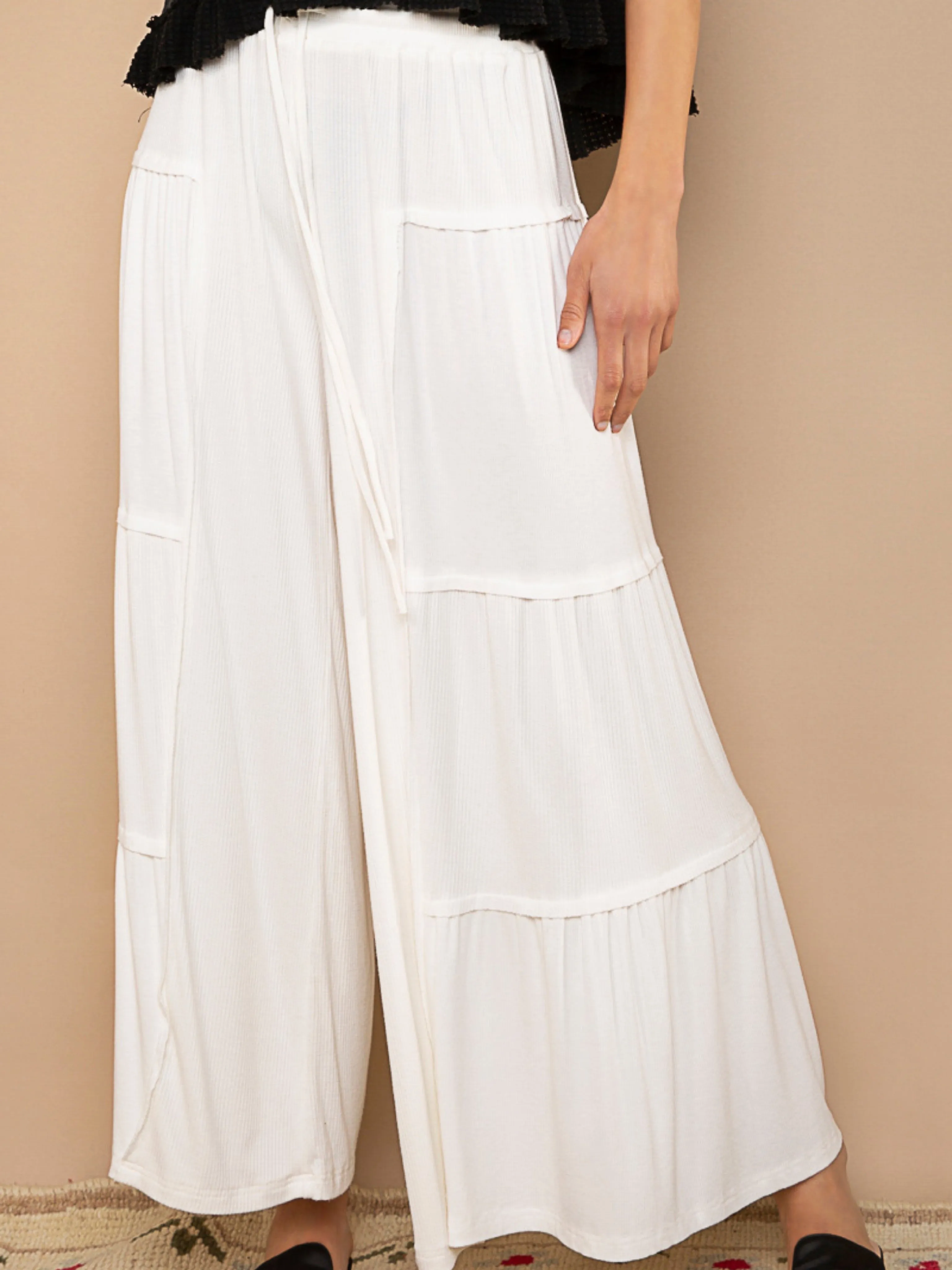 Patchwork Ribbed Wide Leg Pants