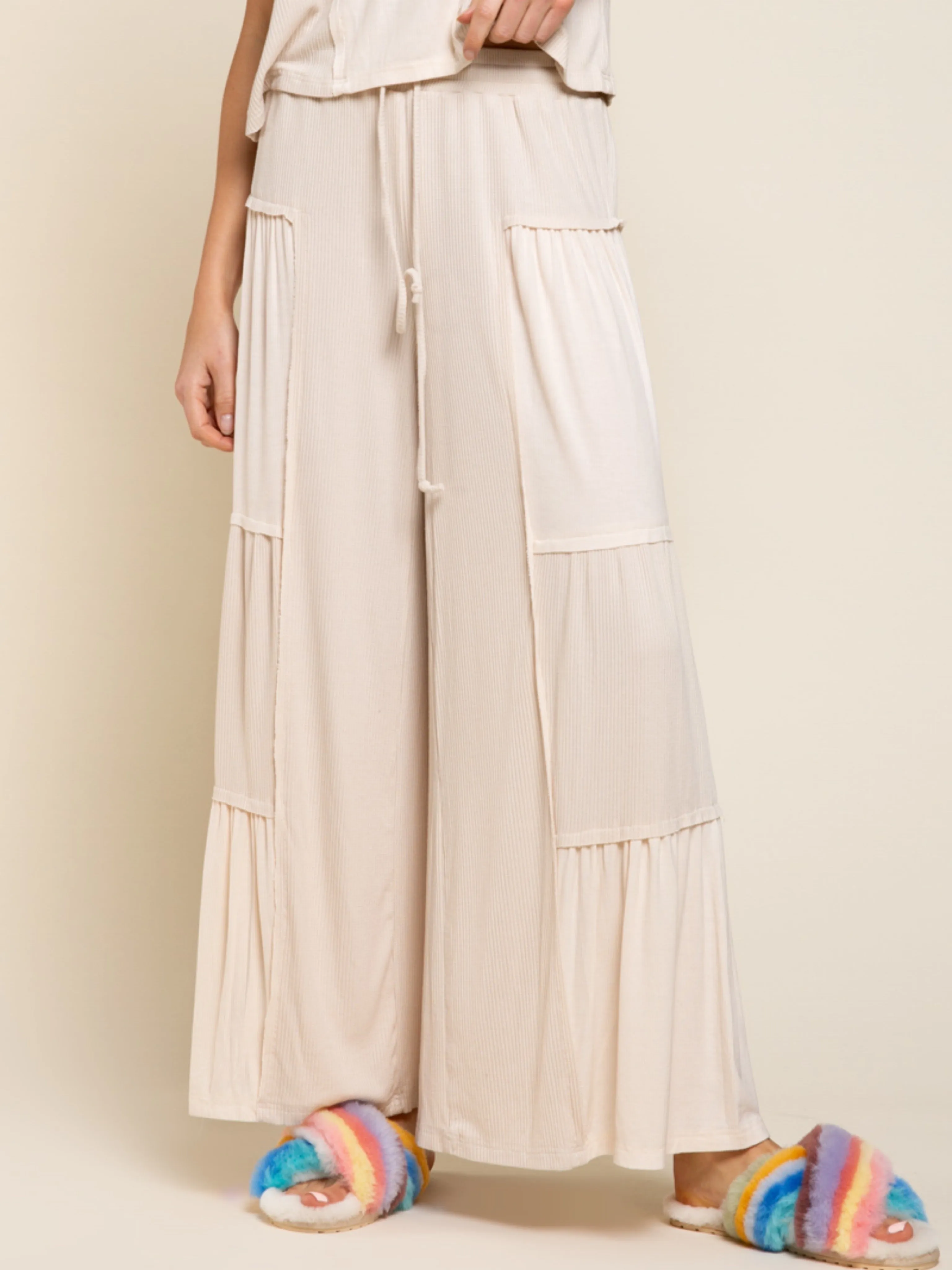 Patchwork Ribbed Wide Leg Pants