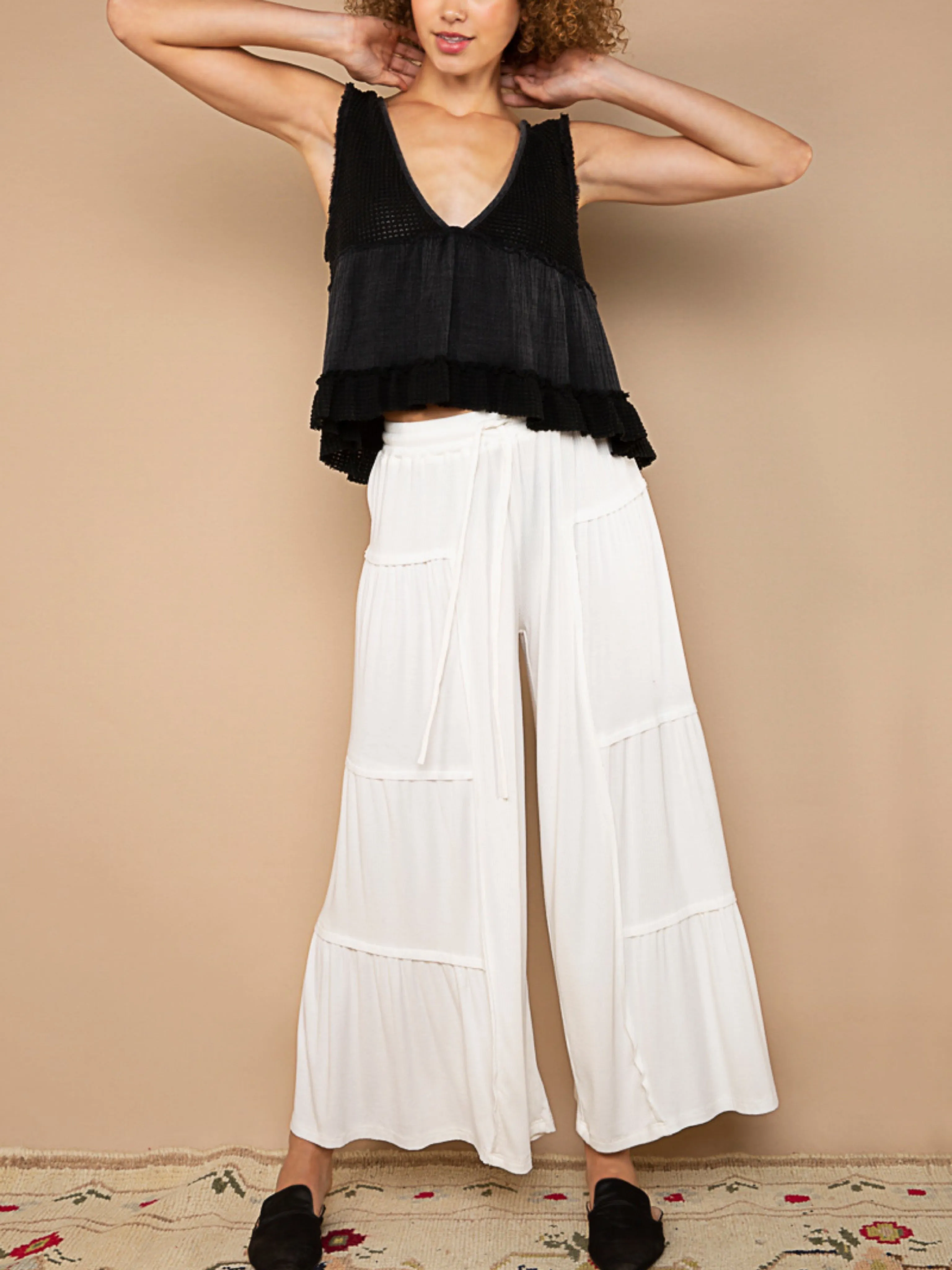 Patchwork Ribbed Wide Leg Pants