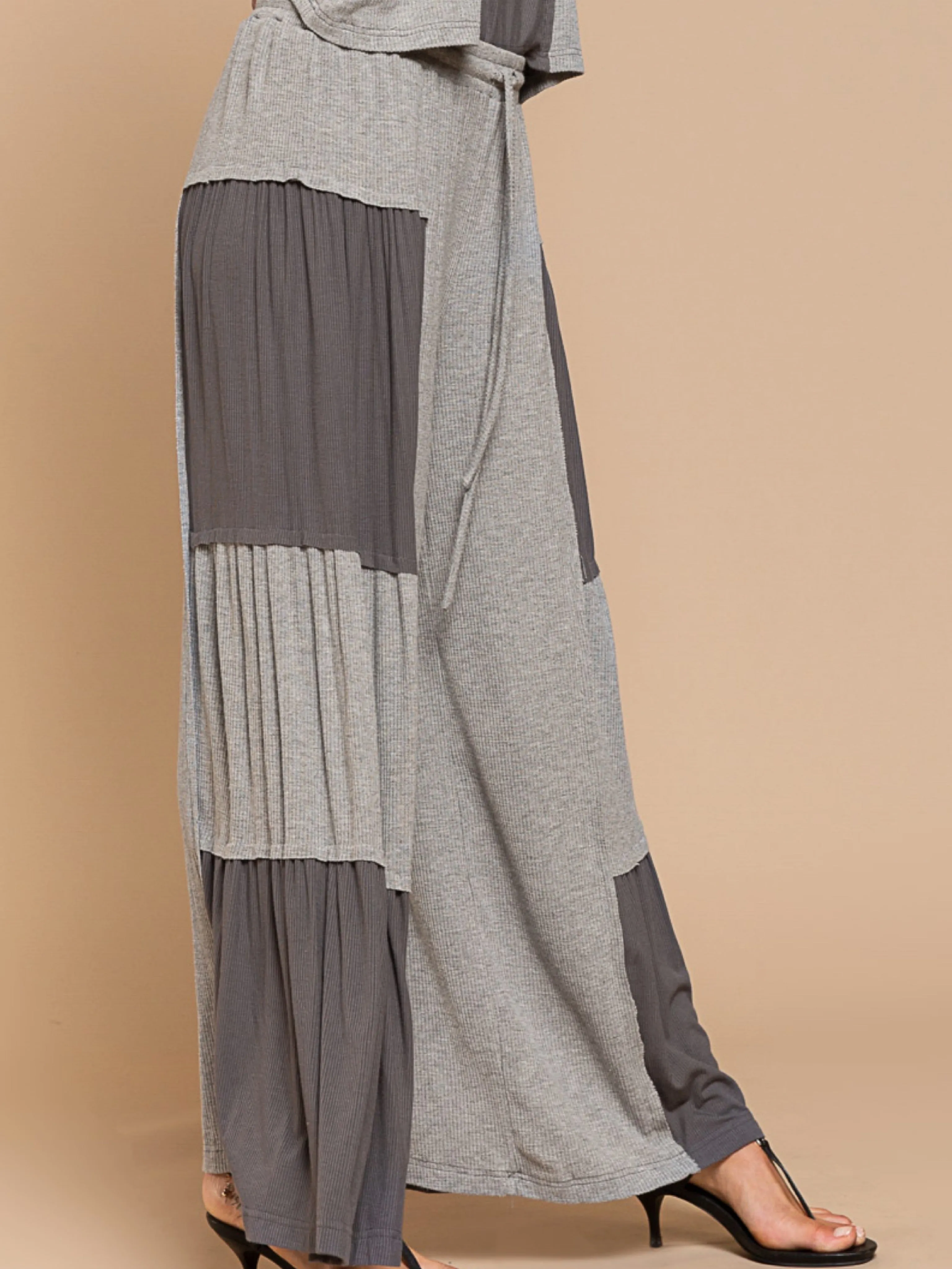 Patchwork Ribbed Wide Leg Pants