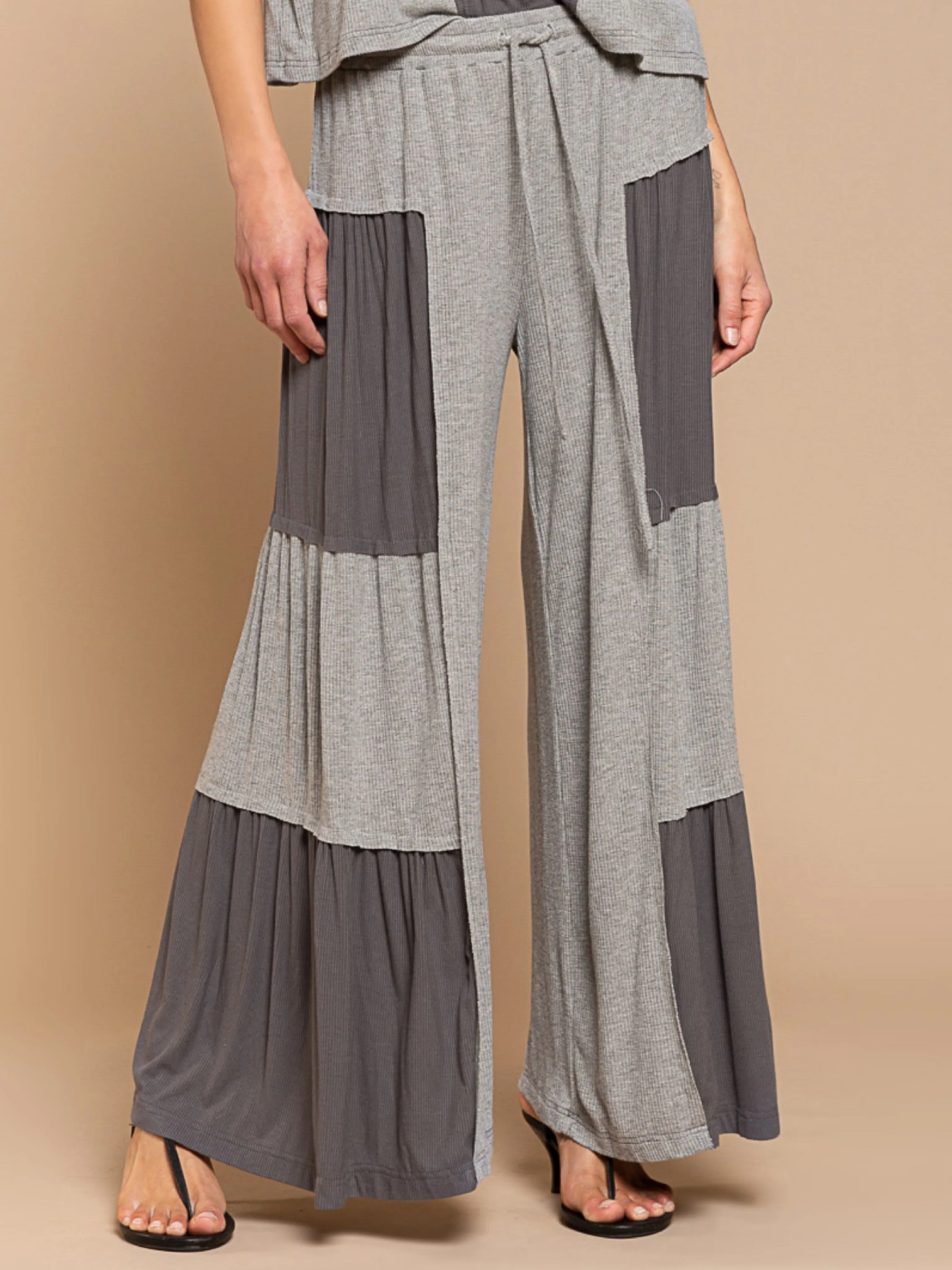 Patchwork Ribbed Wide Leg Pants