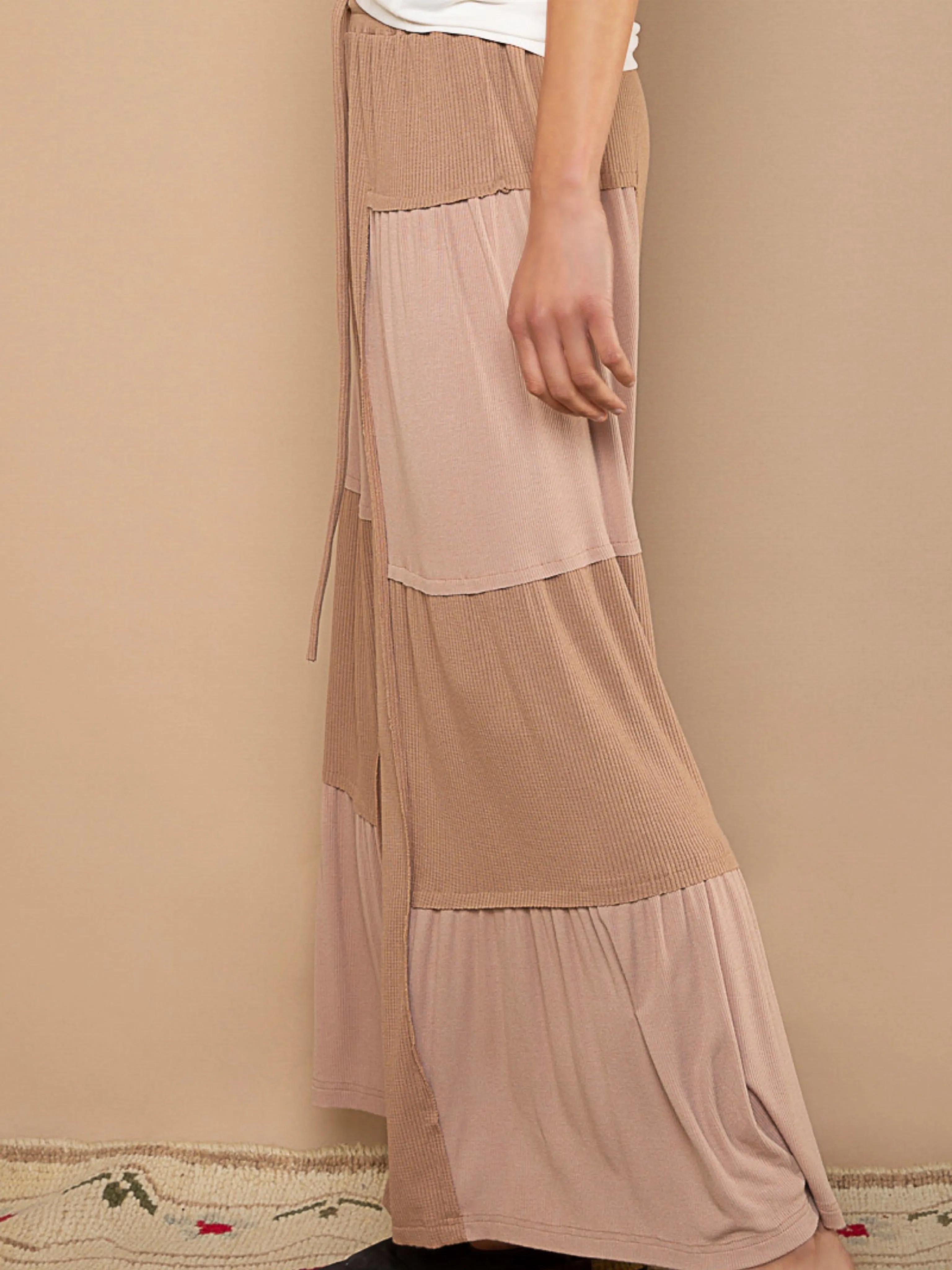 Patchwork Ribbed Wide Leg Pants