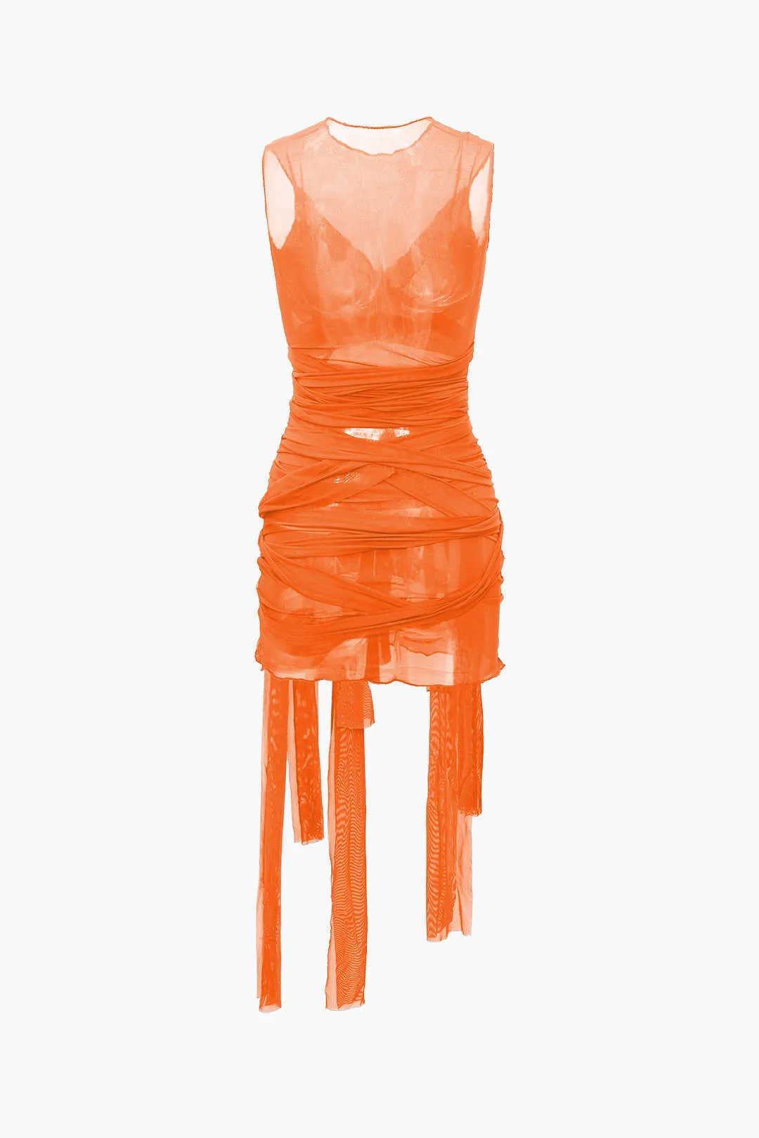 Sheer Mesh Wrap Mini Elbise