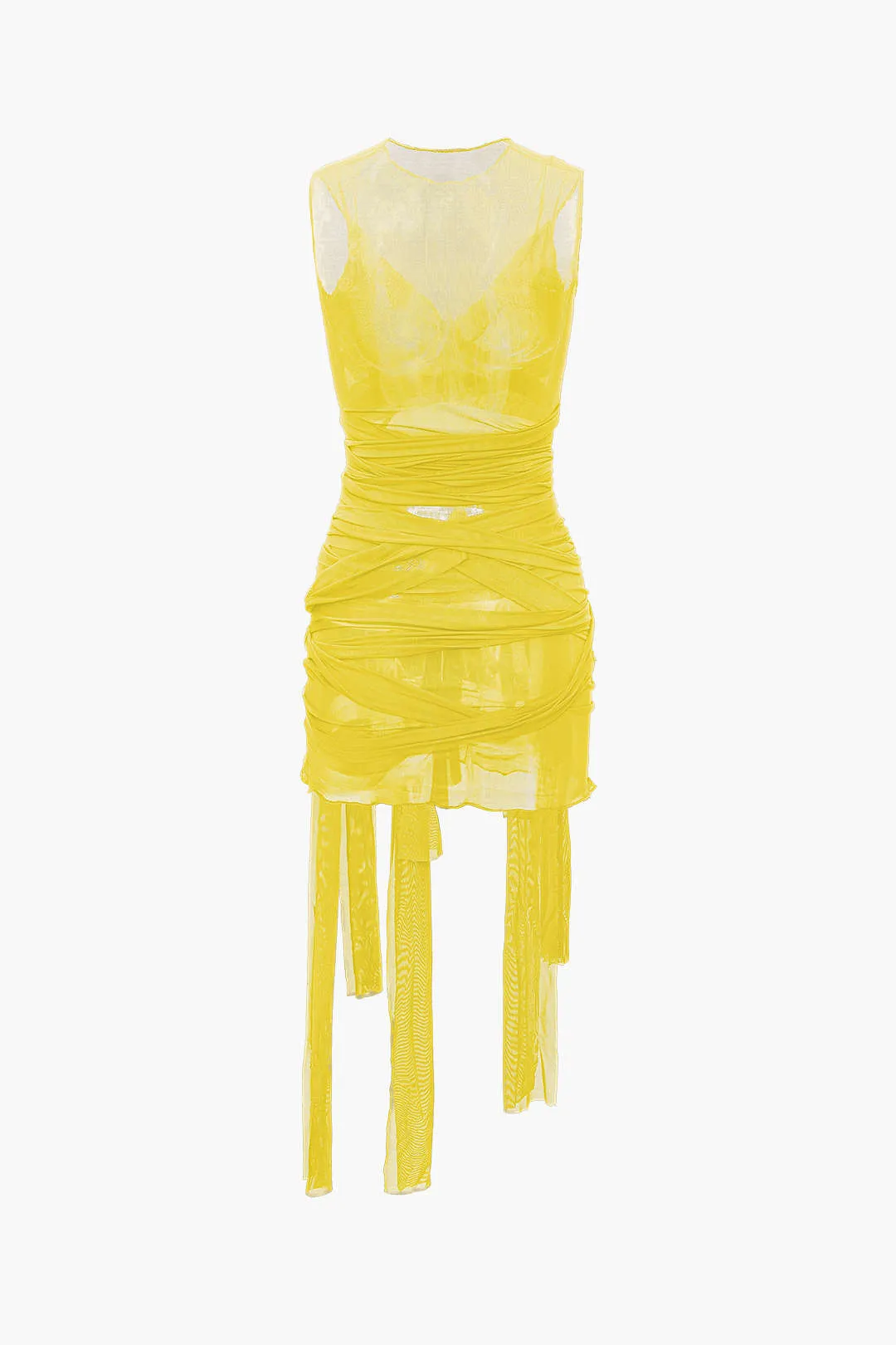 Sheer Mesh Wrap Mini Elbise