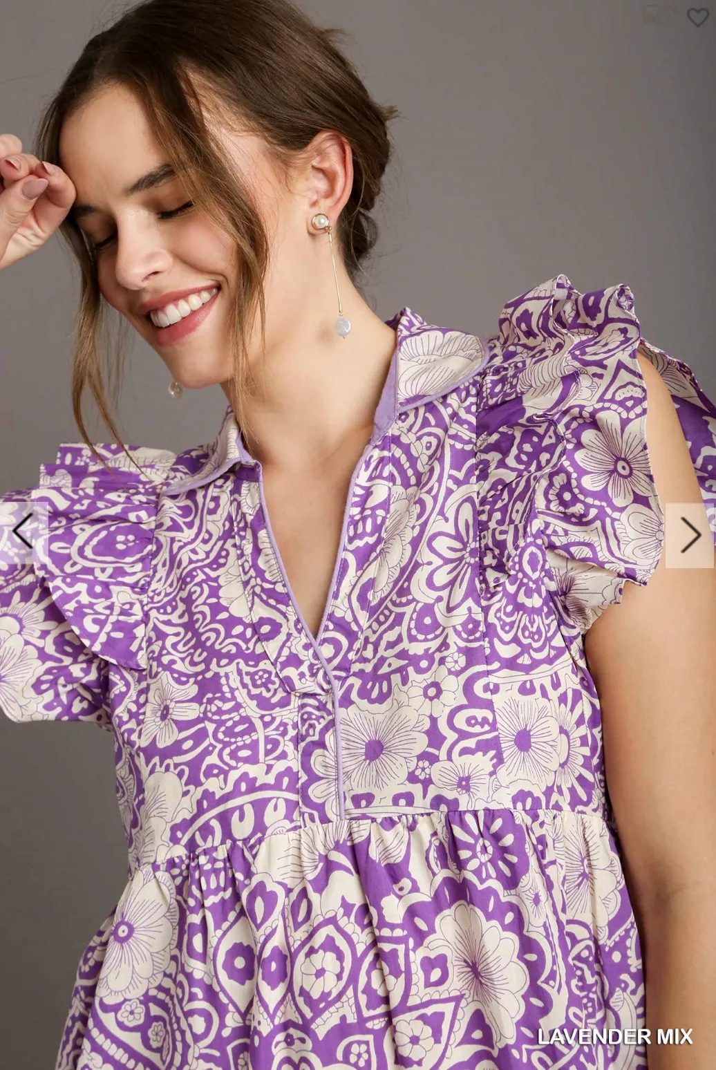 Two Tone Paisley Print A-Line Collard Tiered Midi Dress - Lavender Mix
