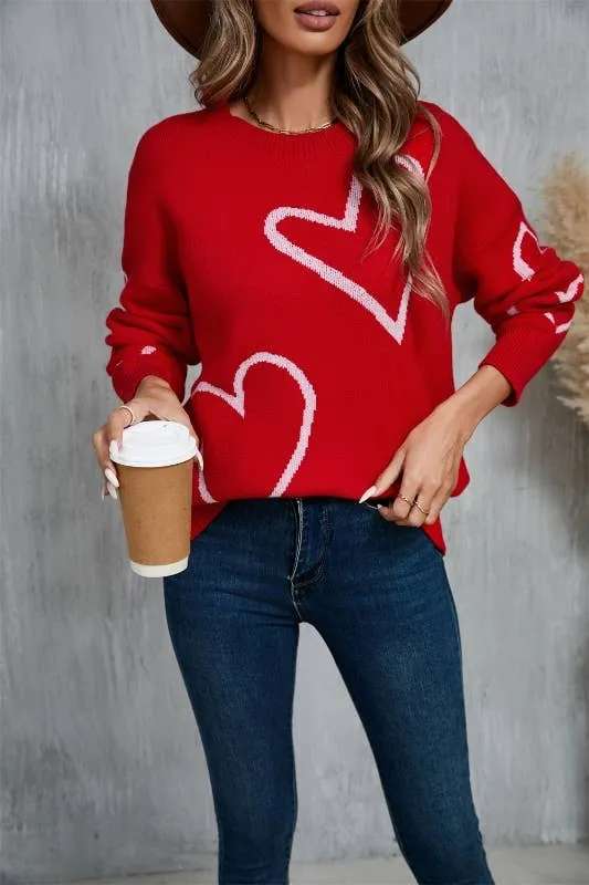 White Sweater with Red Hearts