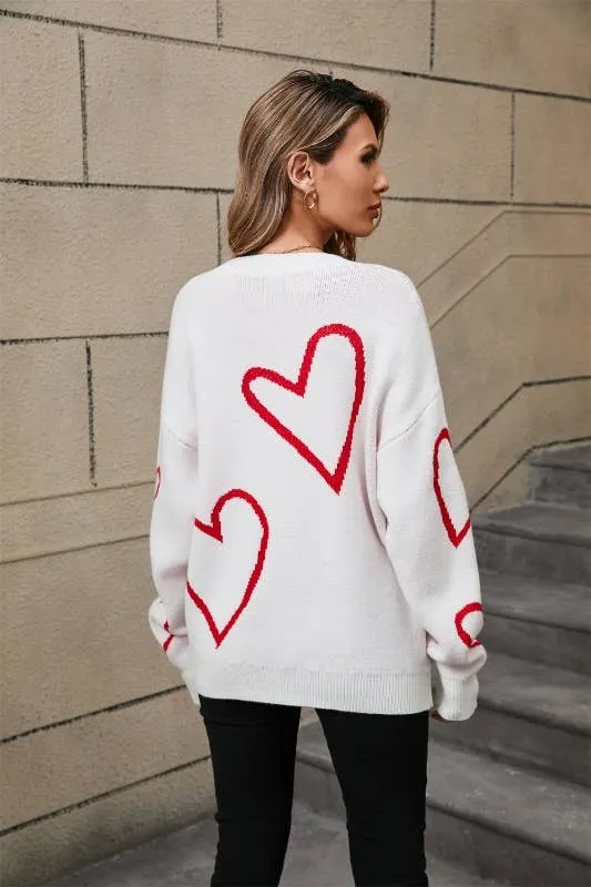 White Sweater with Red Hearts