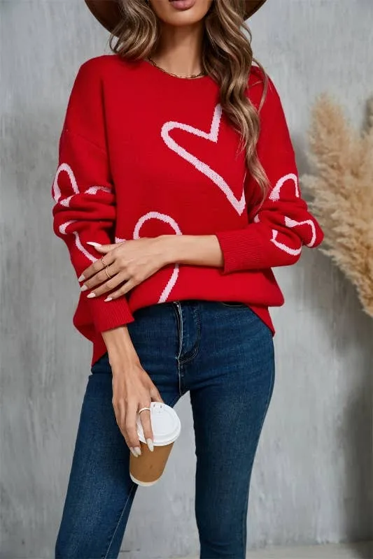 White Sweater with Red Hearts