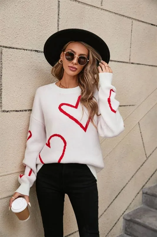 White Sweater with Red Hearts