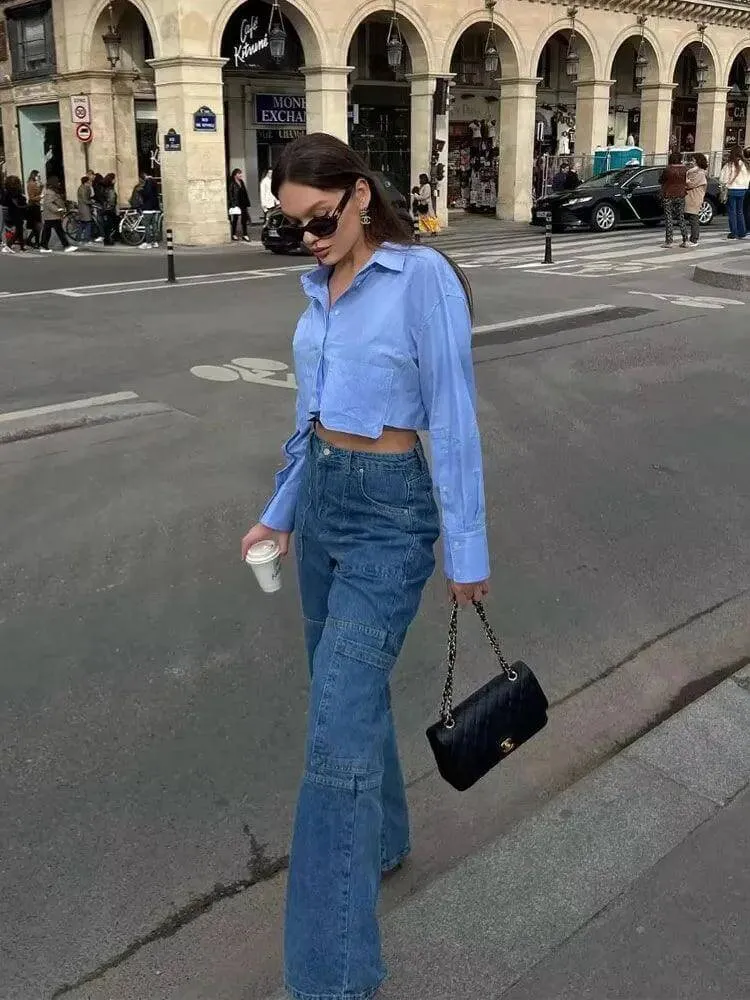 Women's Striped Long-Sleeve Button-Up Blouse