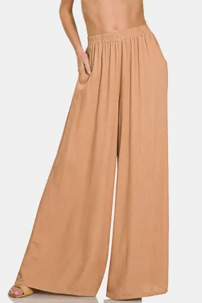 women's wide leg pants - by Zenana - Pleated Linen Blend