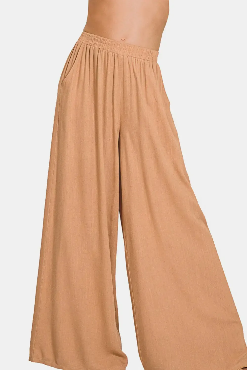 women's wide leg pants - by Zenana - Pleated Linen Blend